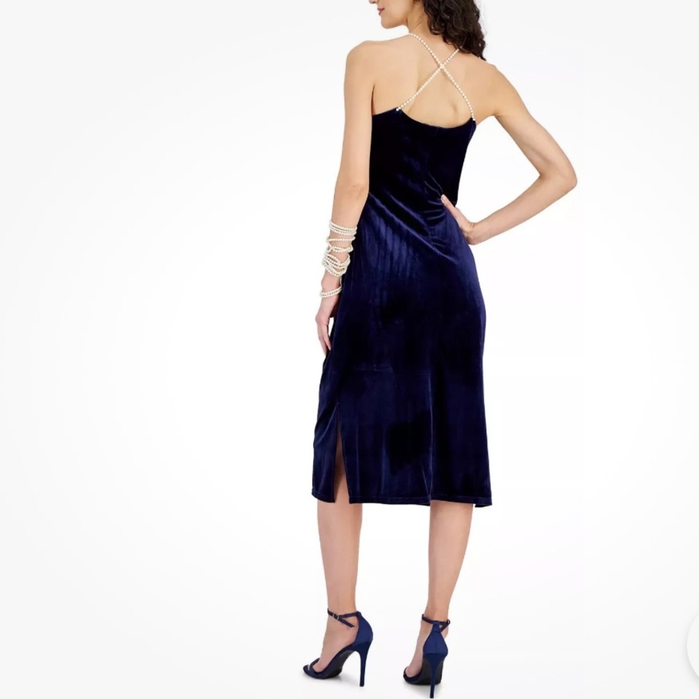NWT Sam Edelman Navy Velvet Dress with Pearl Straps